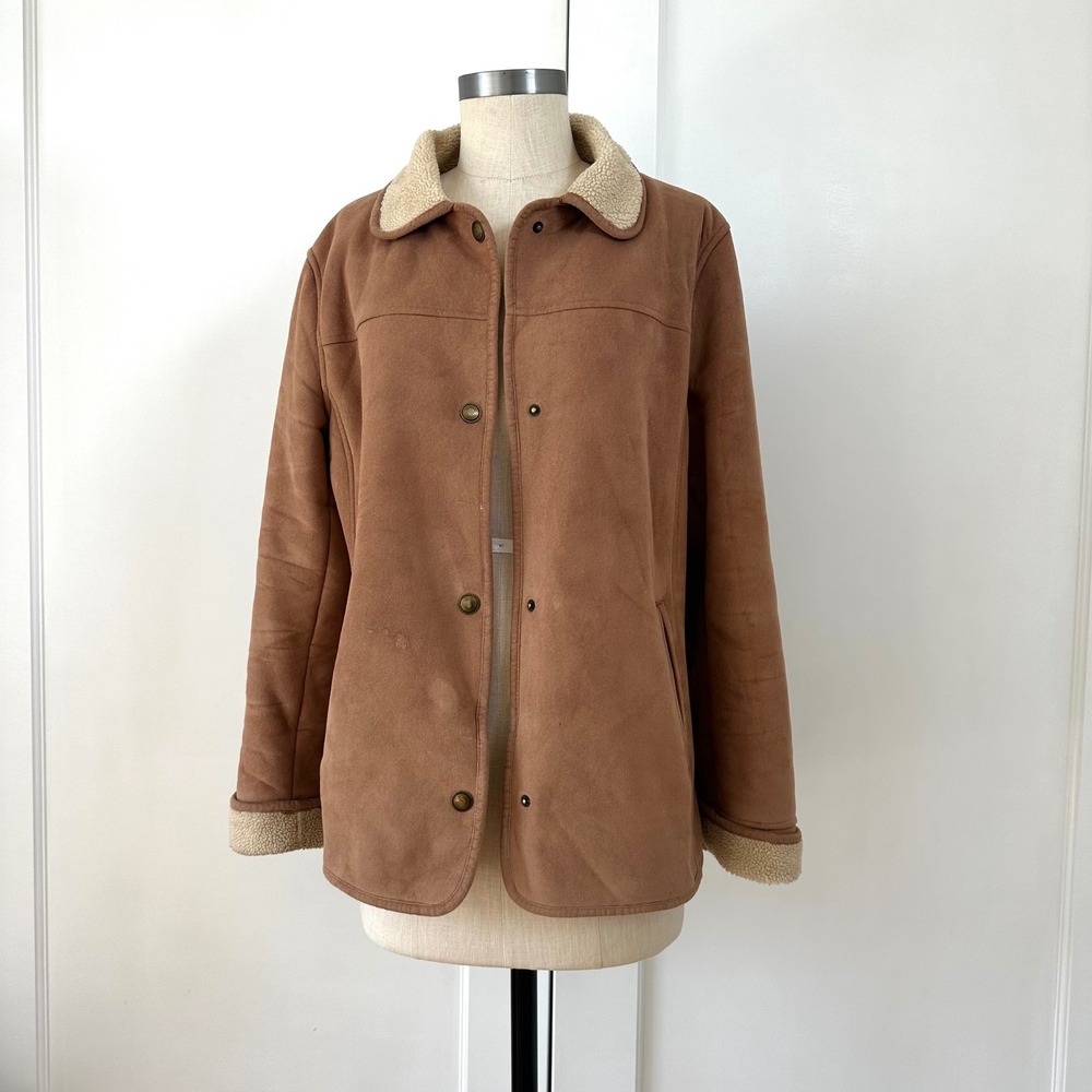 Vintage Talbots Faux Suede Sherpa Jacket Brown Barn Coat Y2K Medium